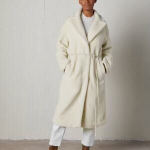 Anine Bing Sasha Belted Coat NEW Sherpa Cream Faux Fur Wrap Self Tie Midi XS